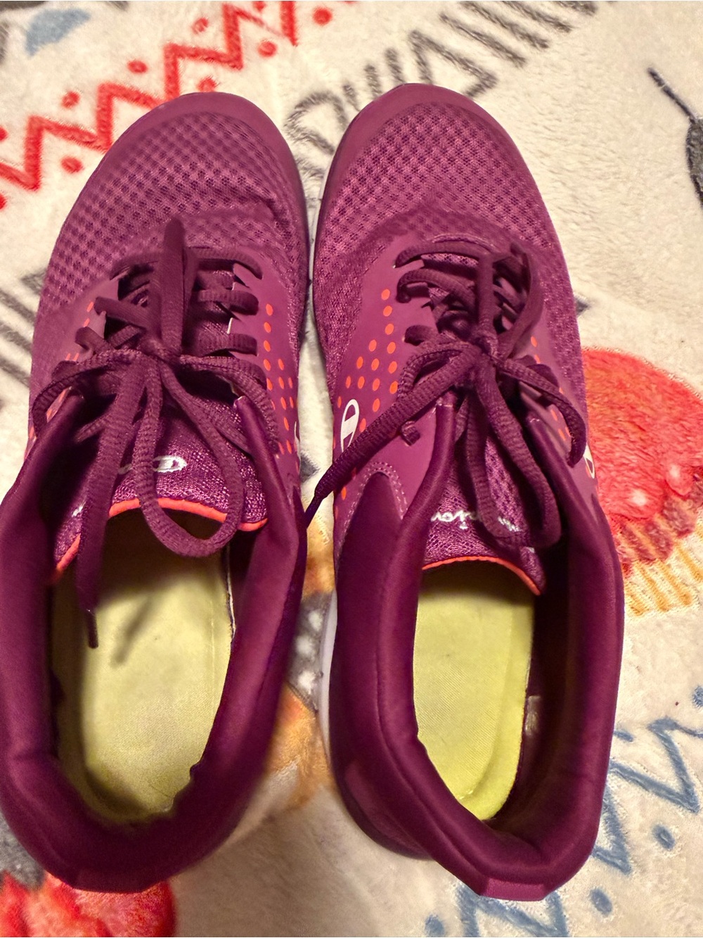 Champion Women's Plum Lace-Up Running Sneakers with Orange Accents